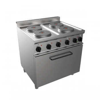 Cucina elettrica 4 piastre su forno elettrico profondità 70 cm, potenza 15,9 kW