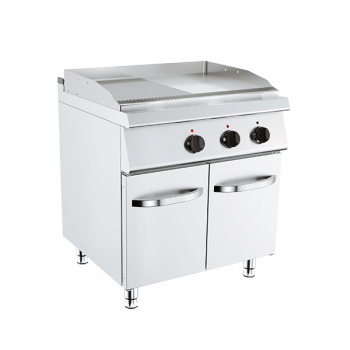 Plaque de cuisson électrique avec plaque lisse et nervurée sur meuble, profondeur 70 cm, puissance 7,2 kW