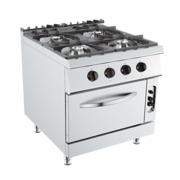 Cucina a gas 4 fuochi su forno a gas, profondità 90 cm, potenza 40 kW