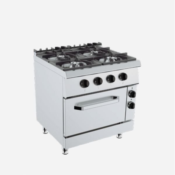 4 burner gas cooker on electric oven, depth 90 cm, burner power 34 kW