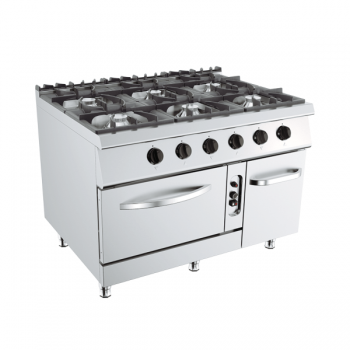 Cucina a gas 6 fuochi su forno a gas, profondità 90 cm, potenza 57 kW
