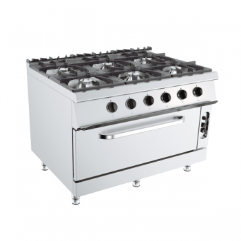 Cucina a gas 6 fuochi su forno maxi a gas, profondità 90 cm, potenza 61 kW