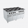 Cucina a gas 8 fuochi su mobile, profondità 90 cm, potenza 68 kW