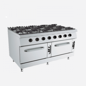 Cuisinière à gaz 8 feux avec 2 fours à gaz, profondeur 90 cm, puissance 80 kW