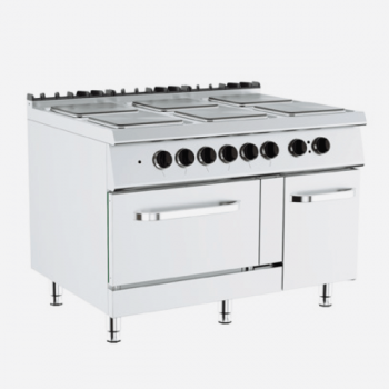 Cucina elettrica 6 piastre su forno elettrico, profondità 90 cm, potenza 24 kW