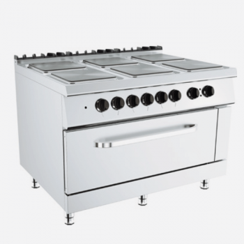 Cucina elettrica 6 piastre su forno elettrico maxi, profondità 90 cm, potenza 27 kW