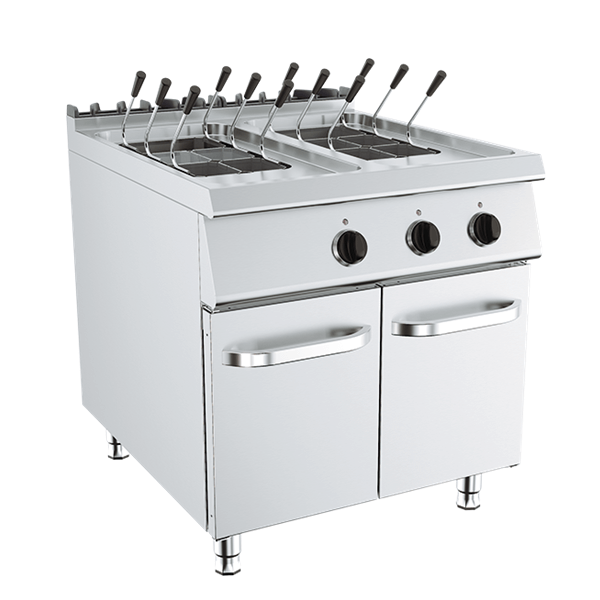 Cuocipasta elettrico 40 + 40 L su mobile profondità 90 cm, potenza 18 kW