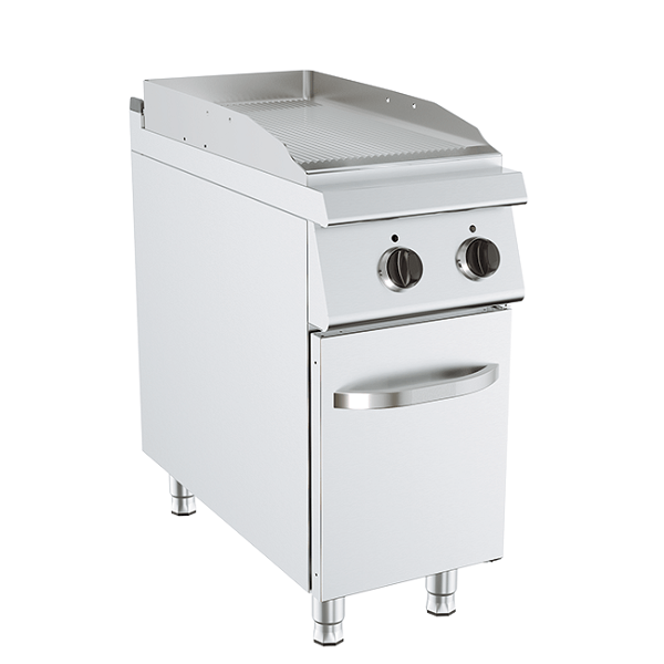 Electric griddle with ribbed plate on compartment, depth 90 cm, power 6 kW