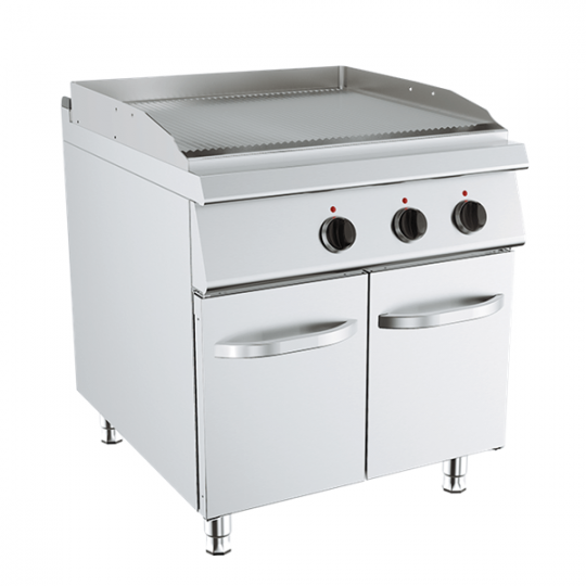 Electric griddle double ribbed plate on compartment, depth 90 cm, power 12 kW