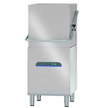 Pass through hood dishwasher with detergent and rinse aid pump