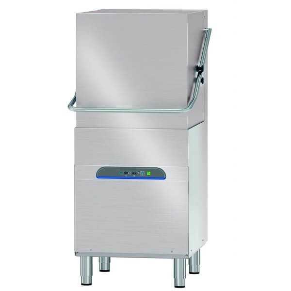 Pass through hood dishwasher with detergent and rinse aid pump