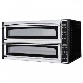 Forno pizza elettrico 2 camere 9 + 9, porte in vetro, pannello digitale