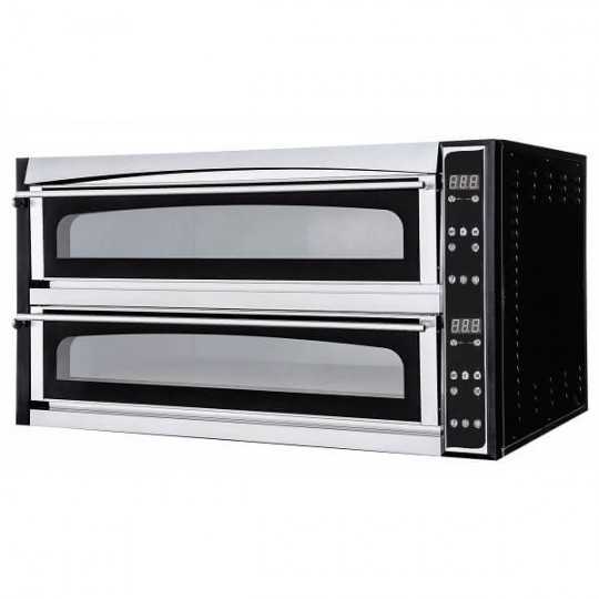 Electric pizza oven 6 + 6 glass doors, digital panel, 2 chambers L.108 x D.72 cm
