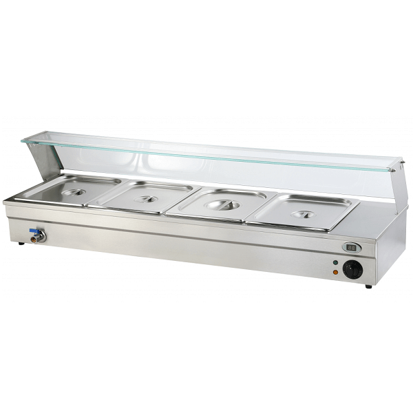 Countertop bain-marie display cabinet with 4 GN 1/2 wells