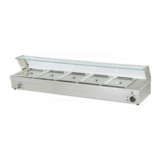 Countertop bain-marie display cabinet with 5 GN 1/3 wells