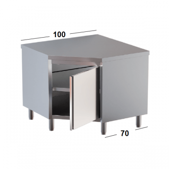 TAVOLO INOX AD ANGOLO CON PORTA A BATTENTE