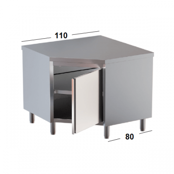 TAVOLO INOX AD ANGOLO CON PORTA A BATTENTE