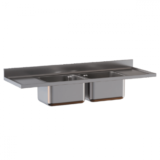 Built-in sink with 2 bowls and 2 drainers