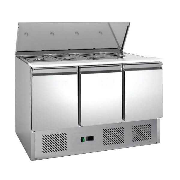 Saladette a 3 porte con coperchio in acciaio inox | 136,5 x 70 x 85 H cm