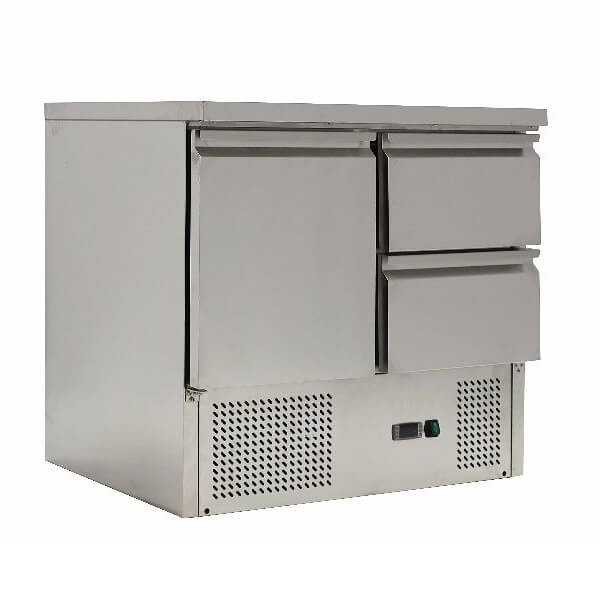 Saladette con 1 porta, cassettiera e piano in acciaio inox | 90 x 70 x 85 H cm