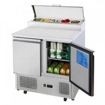 Bar à salade 2 portes avec porte-condiments | 90 x 70 x 95 cm