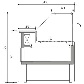Mesetas food refrigerated counter for meat and gastronomy, depth 98 cm