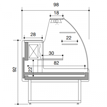 Comptoir réfrigéré de pâtisserie Colorado avec verre bombé, profondeur 98 cm