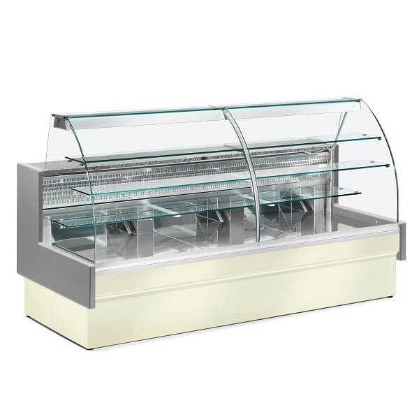 Banco frigo per pasticceria Colorado con vetro curvo, profondità 98 cm
