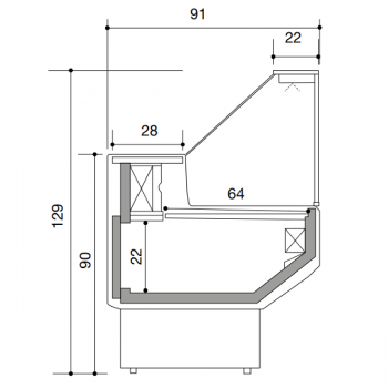Banco frigo alimentare per carne e gastronomia Patagonia con vetro dritto, profondità 91 cm