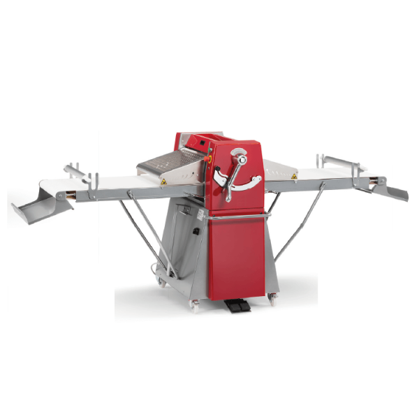 Sfogliatrice professionale con comando a pedale, larghezza tappeto 60 cm, regolazione manuale