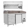 Refrigerated pizza counter 1 door and class A drawer unit with granite top and ingredients display | 151 x 80 x 150.5 H cm