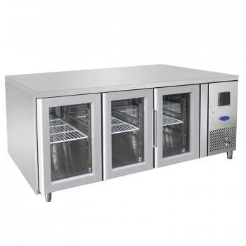 Tavolo refrigerato 3 porte in vetro 0° / +8° C | 179,5 x 70 x 85 H cm