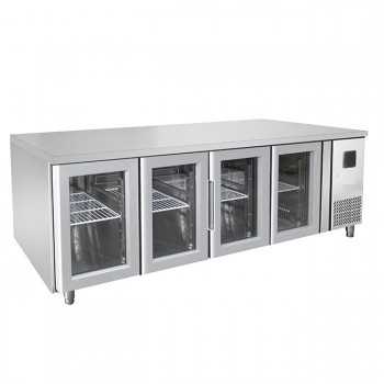 Tavolo refrigerato 4 porte in vetro 0° / +8° C | 223 x 70 x 85 H cm