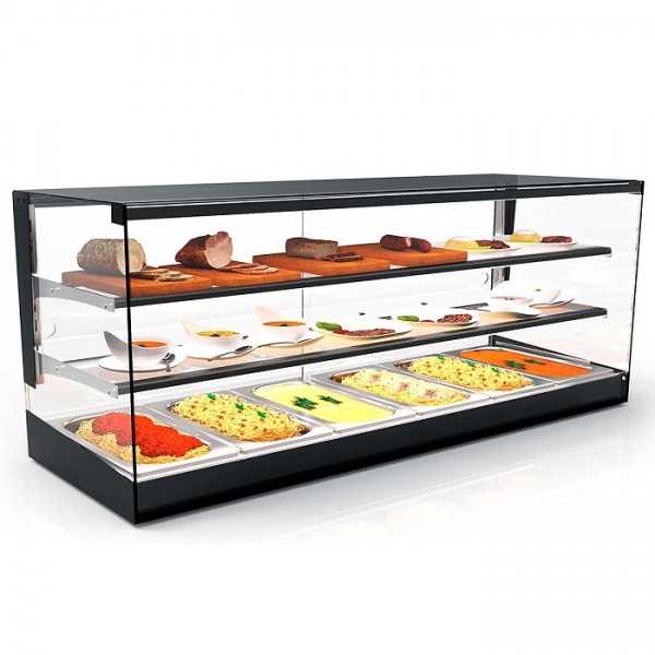 Vitrine de comptoir bain-marie avec deux étagères, profondeur 39,5 cm, gamme LTB