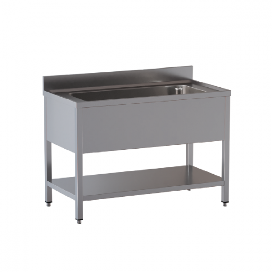 Pot washer with lower shelf in stainless steel