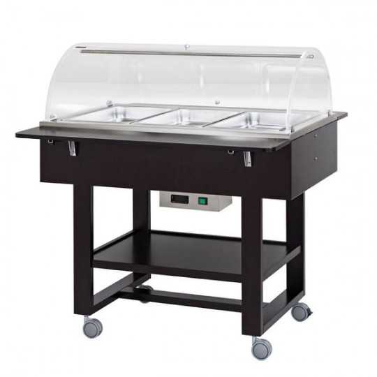 Hot buffet trolley with plexiglass dome 3 GN 1/1 pans