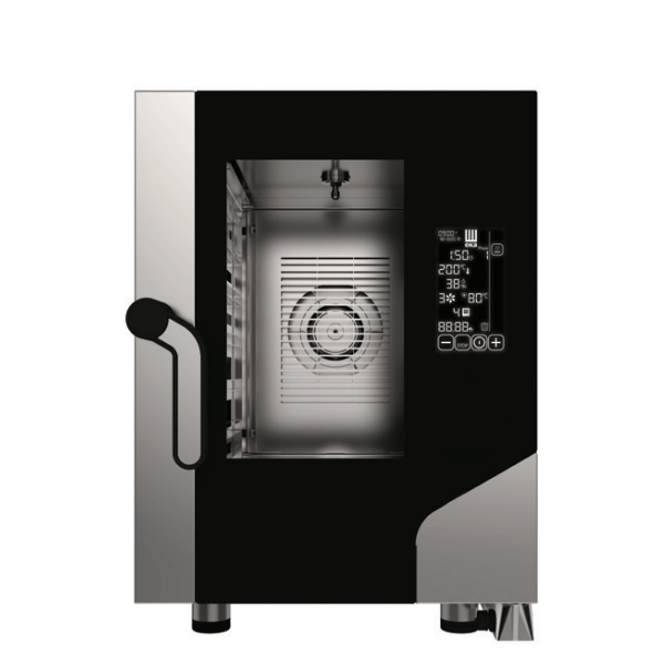 Electric digital combined steam convection oven with 6 GN 2/3 trays