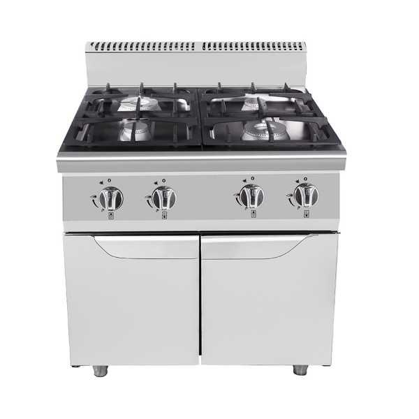 Cuisinière à gaz 4 feux sur meuble de 70 cm de profondeur, puissance 21 kW
