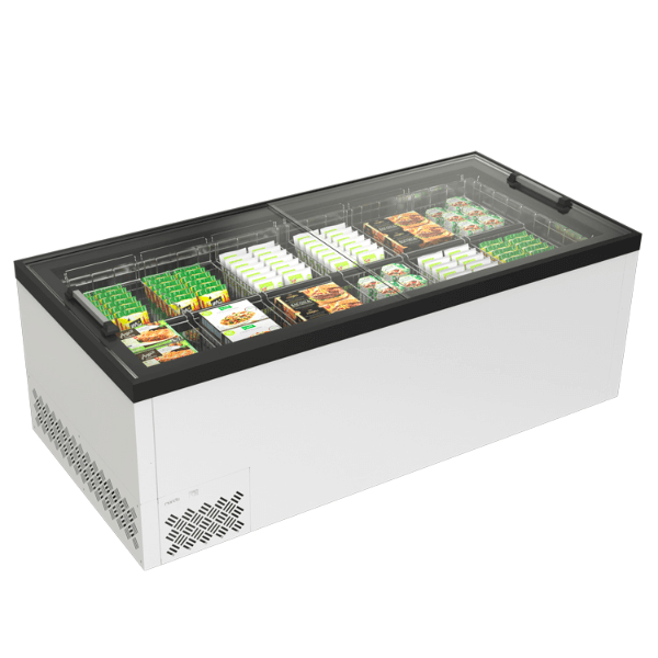 Island chest freezer with straight sliding glass 625 L | 204 x 96 x 83 cm