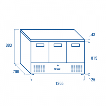 Saladette freezer 3 porte | 136,5 x 70 x 88 H cm