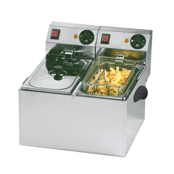 4 + 4 liter countertop electric fryer with two wells