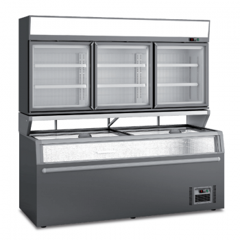 Panoramic refrigerated island with chest freezer and wall unit freezer | 210.5 x 85 x 210 H cm