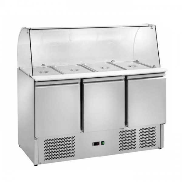 3 door saladette with curved glass and prep top