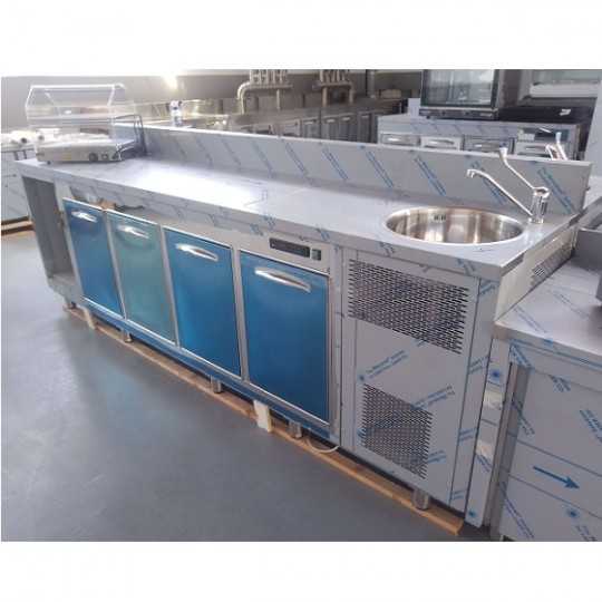 Banco bar refrigerato con 4 vani e lavello, lunghezza 300 cm - SECONDA SCELTA