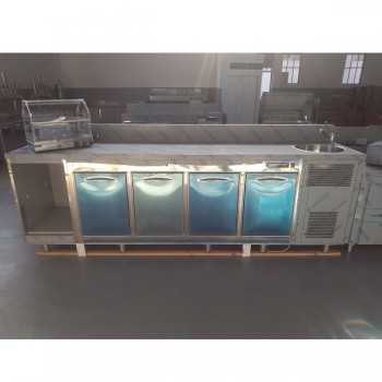 Banco bar refrigerato con 4 vani e lavello, lunghezza 300 cm - SECONDA SCELTA