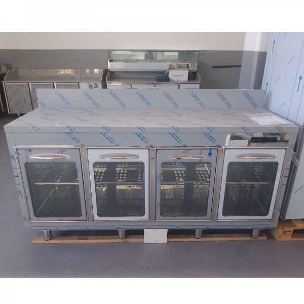 Banco bar refrigerato con 4 porte in vetro, senza motore, lunghezza 200 cm