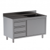 Stainless steel sink cabinet with 1 basin, 1 drainer and drawers