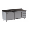 Stainless steel sink cabinet with 1 basin, 1 drainer, drawers and sliding doors