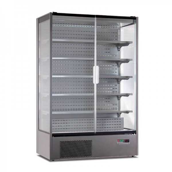 Panoramic refrigerated wall display with 2 doors +1/+10° C VIS15 | 131 x 74 x 201 H cm