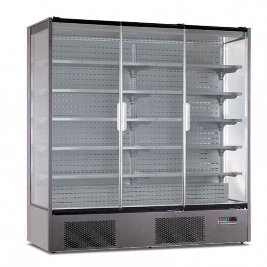 Panoramic refrigerated wall display with 3 doors +1/+10° C VIS20 | 193.5 x 74 x 201 H cm